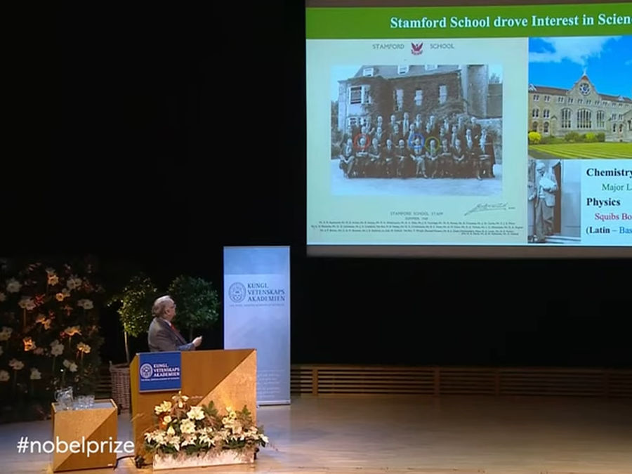 Nobel prize winner M Stanley Whittingham gives a lecture and talks about the Schools.